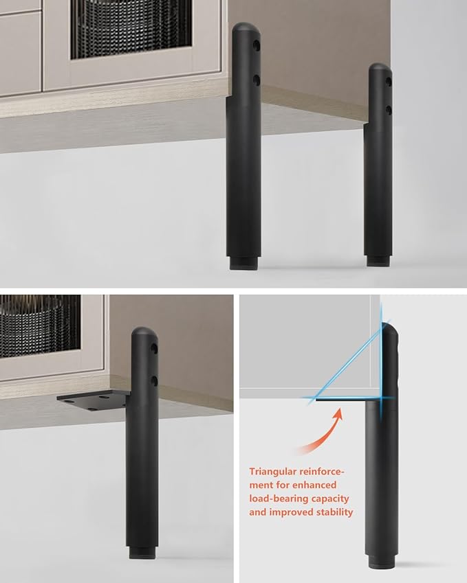 Dresser Legs Set of 4 Adjustable Feet for Furniture Black 4.9-7.2 Inch Metal Legs Stand Table Legs Bathroom Cabinet Feet Extenders Cylinder Bed Support Feet