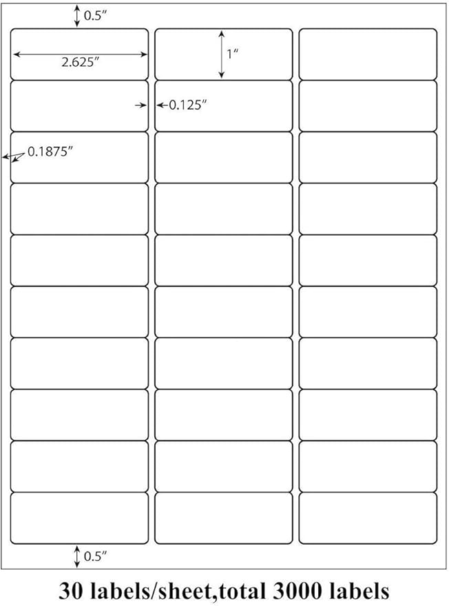 9527 Product 30 up 1 x 2-5/8 Sticker Labels Shipping Address Labels 1000 Sheets SKU Labels for Laser/Ink Jet Printer,Total 30000 Labels