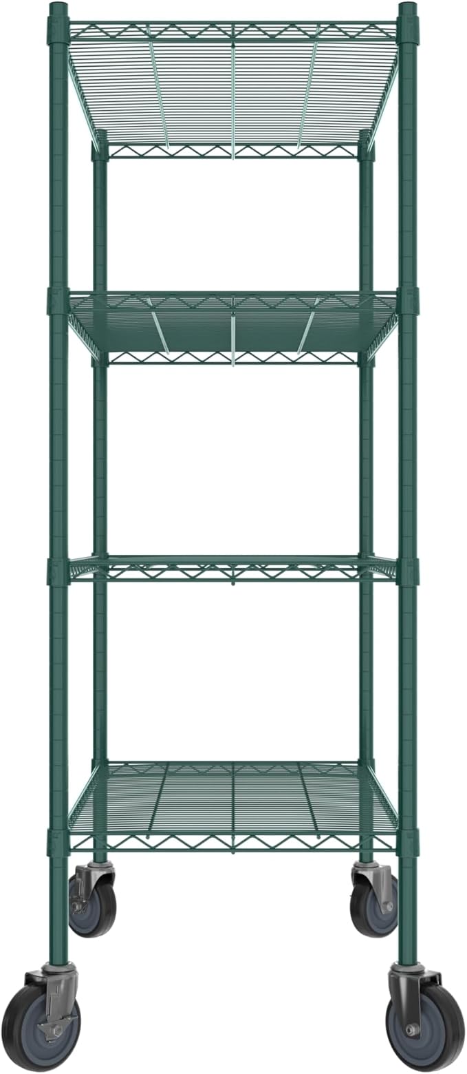 Commercial NSF Listed Green Epoxy Mobile Wire Shelving Kit 21" x 36" x 60", with 4 Shelves Perfect for Warehouse, Walk-in Refrigerator, Freezer, Grocery Store, Restaurant, Dishroom