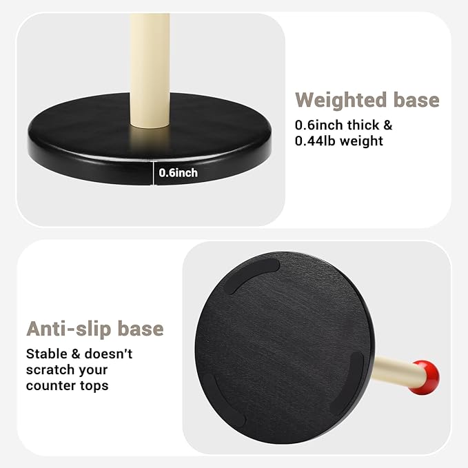 Paper Towel Holder, Cute Wooden Red Ball Kitchen Roll Stand Organizer Countertop Free Standing, Spray Paint Black White Holder, Housewarming Gift New Home