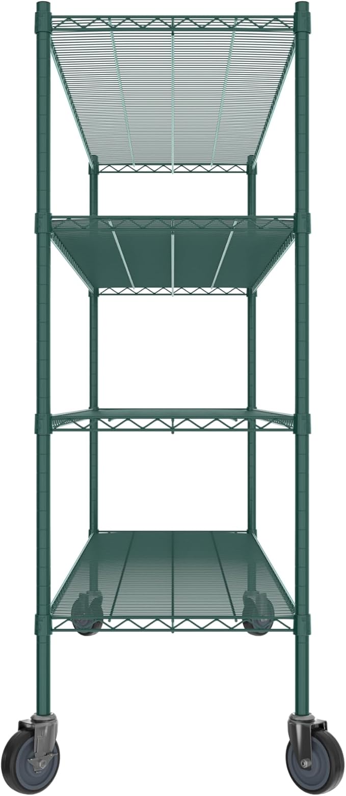 Commercial NSF Listed Green Epoxy Mobile Wire Shelving Kit 21" x 72" x 60", with 4 Shelves Perfect for Warehouse, Walk-in Refrigerator, Freezer, Grocery Store, Restaurant, Dishroom