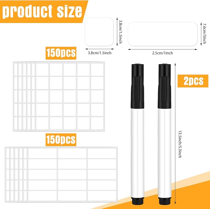 Cholemy 300 Pcs Food Labels for Containers Reusable Multipurpose Labels Erasable Kitchen Removable Freezer and Fridge White Dry Erase for Jars Storage Pantry Supplies