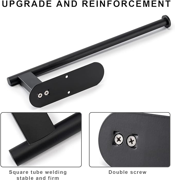 Paper Towel Holder, Upgrade SUS304 Stainless Steel Paper Towel Holder Under Cabinet, Bend-Resistant, Self-Adhesive or Drill mounting (Black)