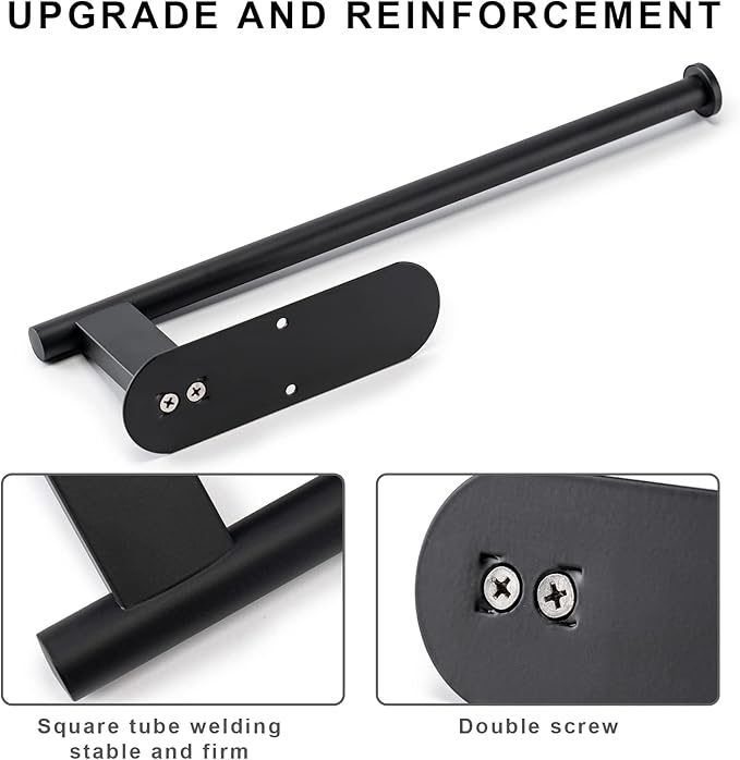 Paper Towel Holder, Upgrade SUS304 Stainless Steel Paper Towel Holder Under Cabinet, Bend-Resistant, Self-Adhesive or Drill mounting (2 Black)