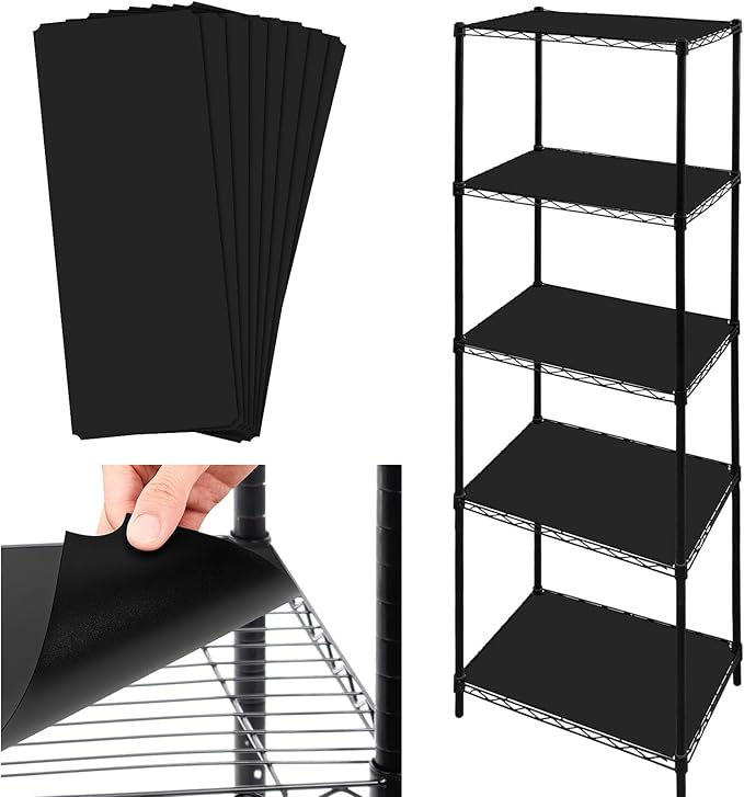 Sliner 8 Pack 11.8 x 16.6 Inch Wire Shelf Liner Black Plastic Waterproof Liners for Organizing Metal Rack Shelves, Kitchen Cabinets, Cupboard, Pantry