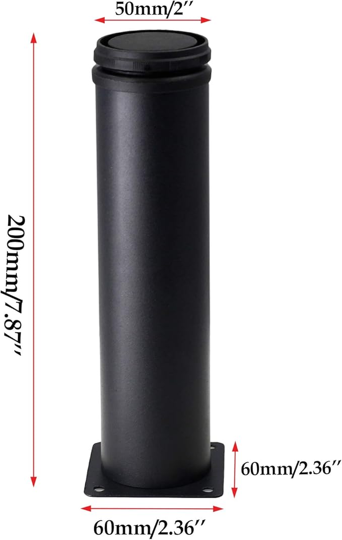 Set of 4 Stainless Steel Furniture Legs 8 Inch, Adjustable Round Cabinet Legs 2" Dia Kitchen Feet, Metal Replacement Legs for Cabinet Sofa Couch Shelves Table (Black)