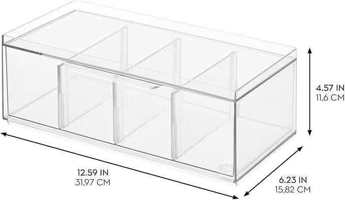 iDesign Stackable 4-Section Tea Storage Drawers - Tea Bag Organizers for Cabinet or Countertop - Set of 4 - Clear