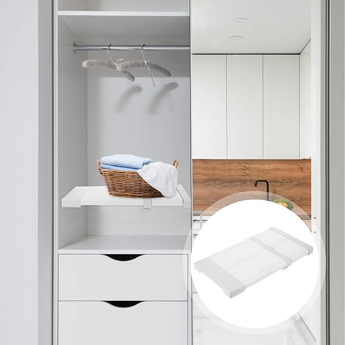 SUPVOX Expandable Closet Organizer Shelf Divider, Adjustable Telescopic Tension Rack 31-42cm Length 24cm Width, Wardrobe Storage Shelf for Clothes Cabinet, Single Piece