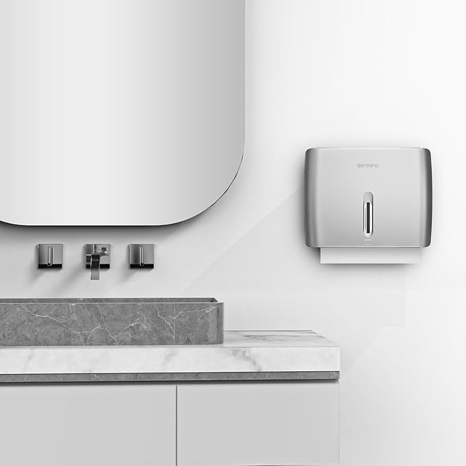 Commercial Paper Towel Dispenser Wall Mount Paper Hand Towel Dispenser Large Capacity 200 Multifold/Trifold/C Fold Paper Towel Dispenser Bathroom Adhesive Tissue Dispenser （Silver）