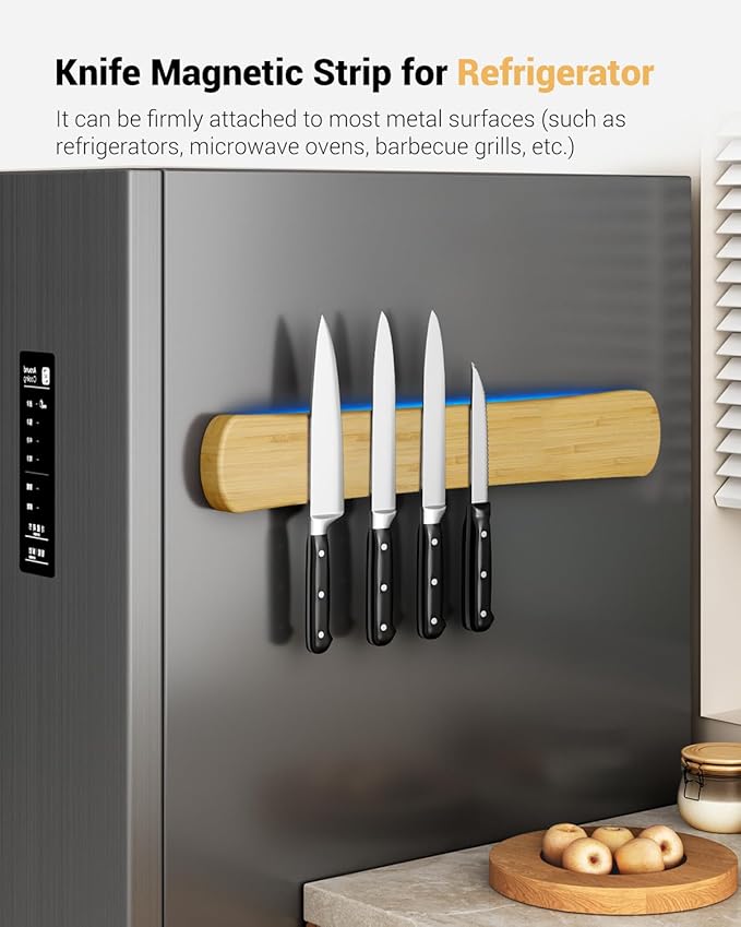 Magnetic Knife Holder for Wall, 18 Inch Large Bamboo Knife Magnetic Strip, Housewarming Gifts for New Home, Kitchen Wall Storage Space Savers, Farmhouse Kitchen Utensil Organizer Essentials