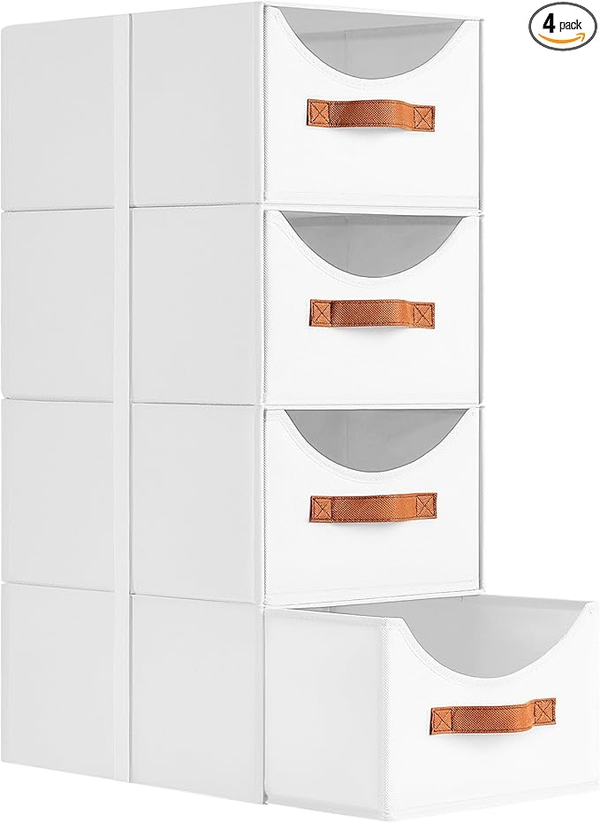 DIMJ Closet Organizers and Storage - 4 Pack Fabric Storage Bins with Drawers, Collapsible Clothes Organizers Stackable Drawers for Closet, Bedroom, Living Room, Shelf, Wardrobe