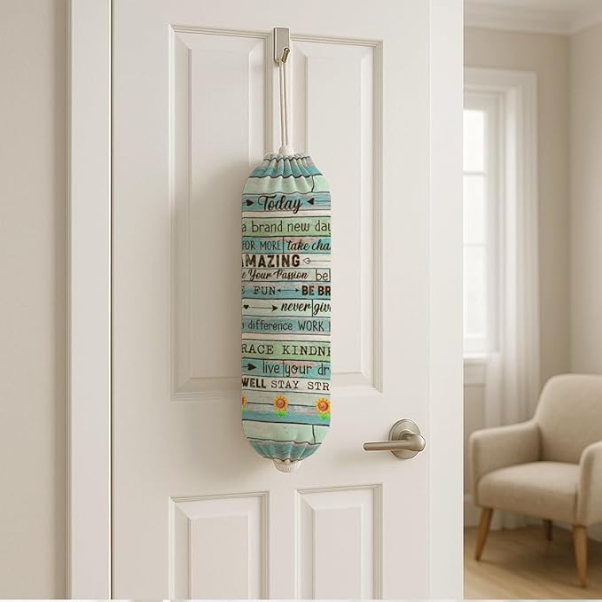 Plastic Bag Holder, Today Is A New Day Quotes Plastic Bag Holder for Kitchen Essentials, Inspirational Trash Sack Storage Dispenser for Home Decor, Kitchen Gifts to Women Family Friends