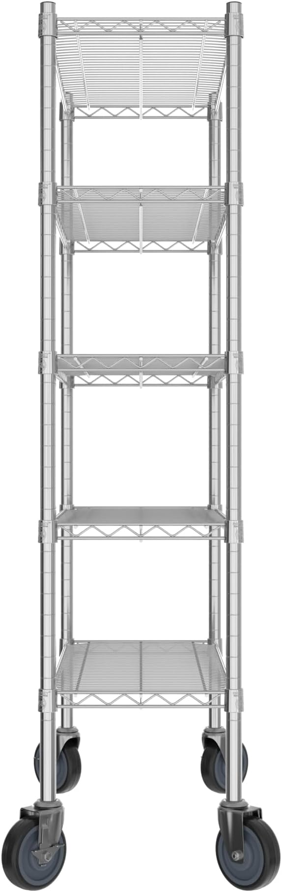 Commercial NSF Listed Chrome Mobile Wire Shelving Kit 14" x 30" x 60", with 5 Shelves Perfect for Warehouse, Walk-in Refrigerator, Freezer, Grocery Store, Restaurant, Dishroom