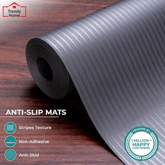 Trendy Home Shelf Liner, Non-Slip Cabinet Liner, Washable Oil-Proof for Kitchen Cabinet, Shelves, Refrigerator, Storage, Desks, 12 Inches x 240 FT, Non Adhesive Drawers (Grey)