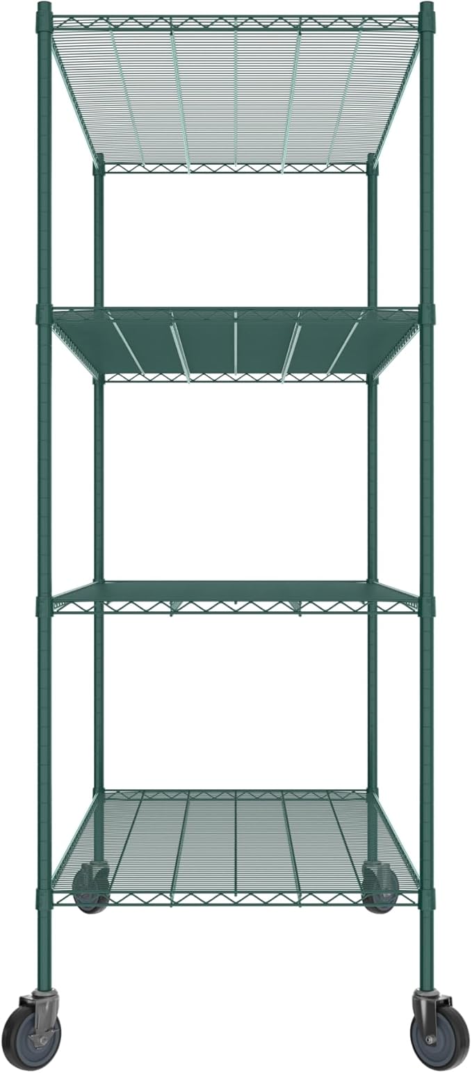 Commercial NSF Listed Green Epoxy Mobile Wire Shelving Kit 30" x 60" x 80", with 4 Shelves Perfect for Warehouse, Walk-in Refrigerator, Freezer, Grocery Store, Restaurant, Dishroom