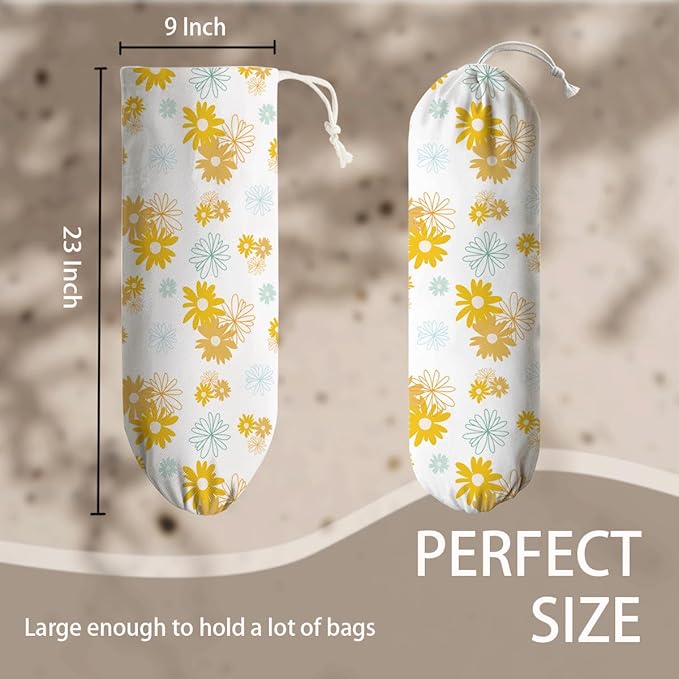 Yellow Flower Plastic Bags Holder, Bag Dispenser for Shopping Traveling Trash Bags, Grocery Bag Organizer, Kitchen Housewarming Gifts for Women Family Friends Grandma Mom