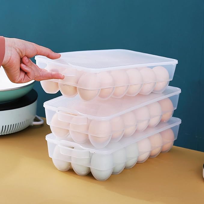 Cinkyou 4-Pack Refrigerator Egg Storage Container, Clear Covered Egg Holders, Egg Tray with Lid
