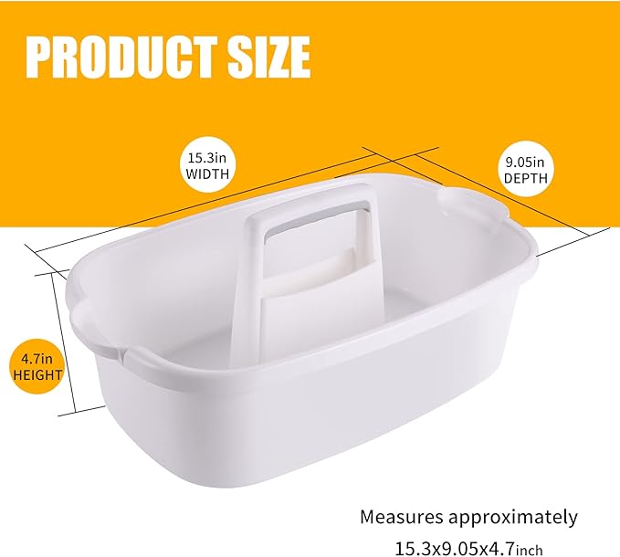 Omirome 2-Pack Large White Cleaning Caddy for Cleaning Supplies with Handle - Portable Plastic Tote Organizer for Shower, Bathroom, Kitchen, Under Sink Storage