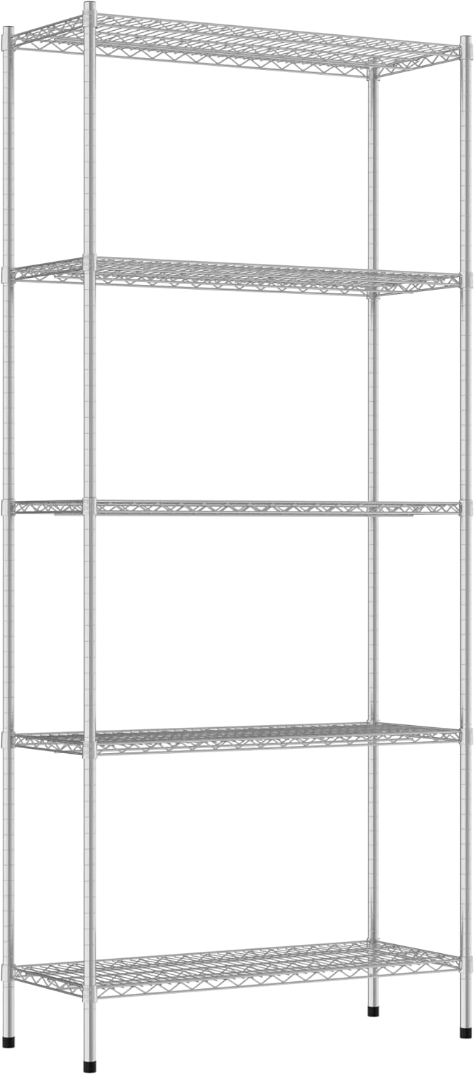Commercial NSF Listed Chrome Stationary Wire Shelving Kit 18" x 42" x 96", with 5 Shelves Perfect for Warehouse, Walk-in Refrigerator, Freezer, Grocery Store, Restaurant, Dishroom