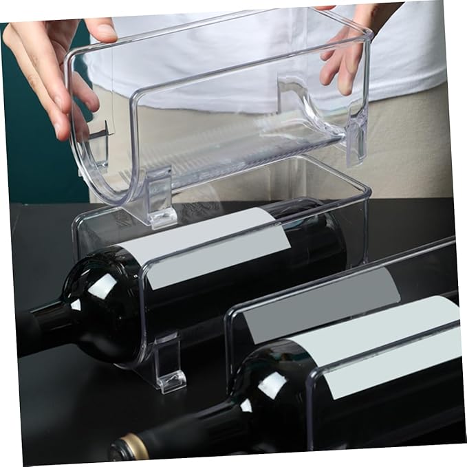 UKCOCO 2Pcs Stackable Drawer Style Wine Storage Bin Transparent Refrigerator Organizer for Bottles and Cans Vertical Display Stand for Wine Lovers and Drink Storage