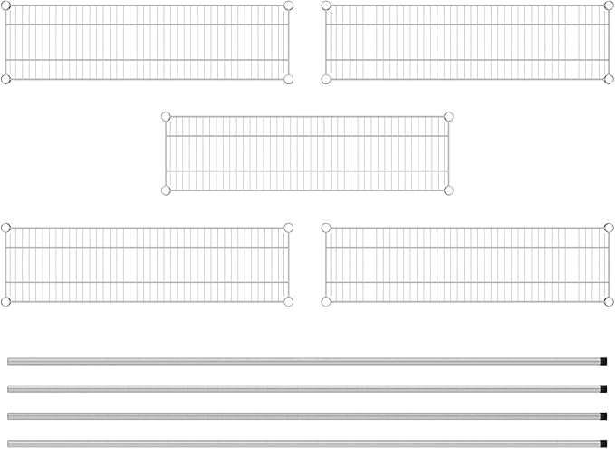 Commercial NSF Listed Chrome Stationary Wire Shelving Kit 12" x 42" x 86", with 5 Shelves Perfect for Warehouse, Walk-in Refrigerator, Freezer, Grocery Store, Restaurant, Dishroom