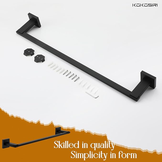 KOKOSIRI 20 Inch Bath Towel Bars Bathroom Towel Racks Towel Holder Towel Rods Kitchen Towel Hanger Bathroom Accessories Stainless Steel Wall Mounted Matte Black B4006BK-L20