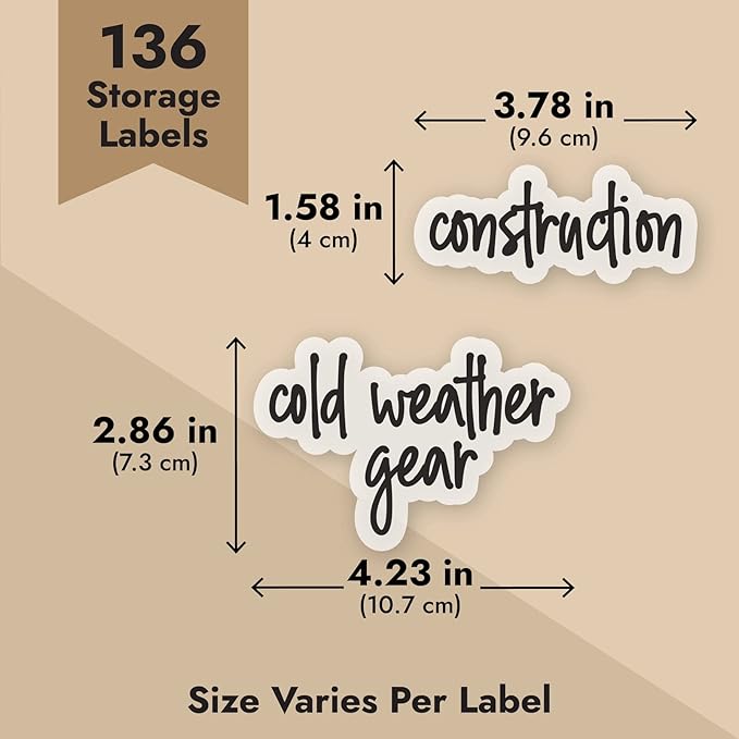 Talented Kitchen Removable Storage Bin Labels - Preprinted Water-Resistant Script Labels - Easy Peel-Off Decals for Home Organization - Garage Organization Stickers - Pack of 136, 1.25" Rectangles