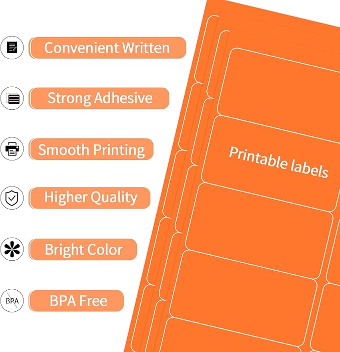 YEGAWEN Shipping Labels Stickers, 2"×4" Printable Mailing Label for Laser/Inkjet Printing- Matte Orange, Permanent Adhesive Labels Stickers