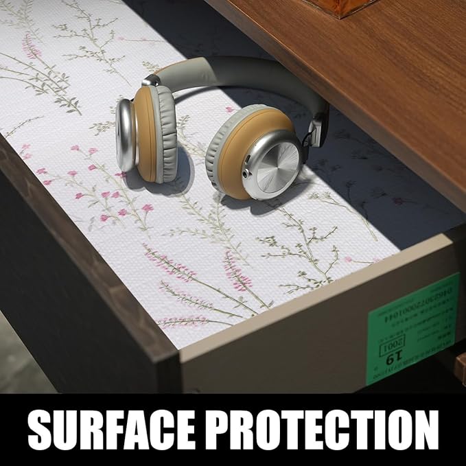 Amiitay Floral Drawer and Shelf Liner for Cabinets 16IN x 10FT, Non-Adhesive and Strong Non-Slip Flower Shelf Cabinet Drawer Liners for Kitchen,Table,Bookshelves,Waterproof Cupboard Liner