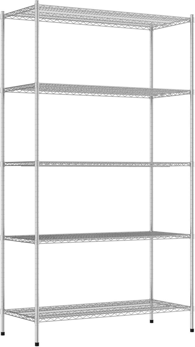 Commercial NSF Listed Chrome Stationary Wire Shelving Kit 24" x 54" x 96", with 5 Shelves Perfect for Warehouse, Walk-in Refrigerator, Freezer, Grocery Store, Restaurant, Dishroom