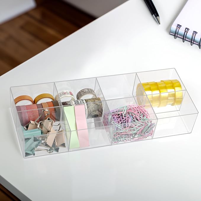 ZEXALOR Clear Drawer Organizer, 8 Sections Makeup Socks Organizer Holder, Drawer Dividers Office Desk Tray Bathroom Jewelry Trays (8 Cell)