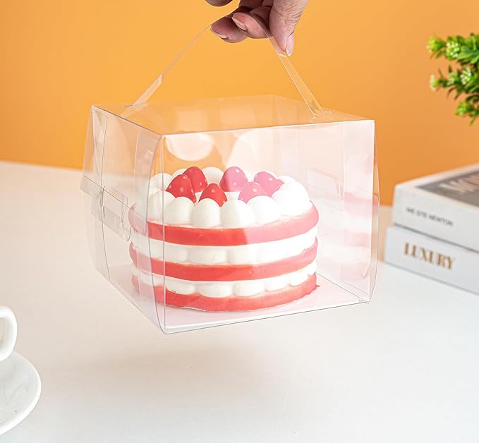 20 Pcs 5x5x4 Inch Clear Cake Boxes with Handle & Cake Boards, Easy Carrying Plastic Cake Containers, Cake Holder Carriers for Birthday Christmas Birthday Wedding, Party, Gift
