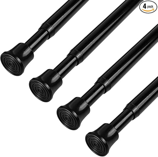 KXLife Small Spring Tension Curtain Rod, Adjustable Spring Tension Rod 18 to 28 inches, Expandable Spring Loaded Tension Rods for Window (Black-4 Pack)