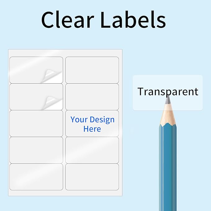 YEGAWEN Transparent Stickers Labels - 2" x 4" Clear Address Labels Mailing Stickers for Laser/Inkjet Printer 8.5"×11"- 20 Sheet