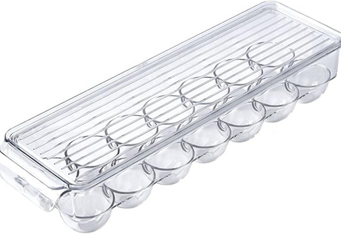 Clear Egg Organizer, Egg Holder for Frigde, 14 Eggs, With Removable Lid, Stackable, BPA Free,1 Pack, Quail/Hen/Duck/Turkey, Egg Tray, Egg Rack, Egg Container, Storage Bins