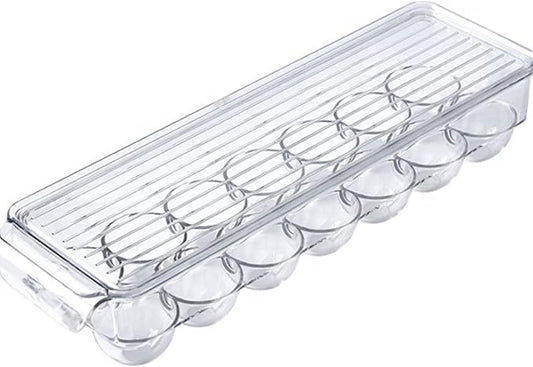 Clear Egg Organizer, Egg Holder for Frigde, 14 Eggs, With Removable Lid, Stackable, BPA Free,1 Pack, Quail/Hen/Duck/Turkey, Egg Tray, Egg Rack, Egg Container, Storage Bins