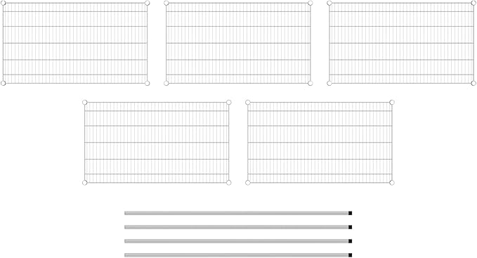Commercial NSF Listed Chrome Stationary Wire Shelving Kit 24" x 42" x 64", with 5 Shelves Perfect for Warehouse, Walk-in Refrigerator, Freezer, Grocery Store, Restaurant, Dishroom