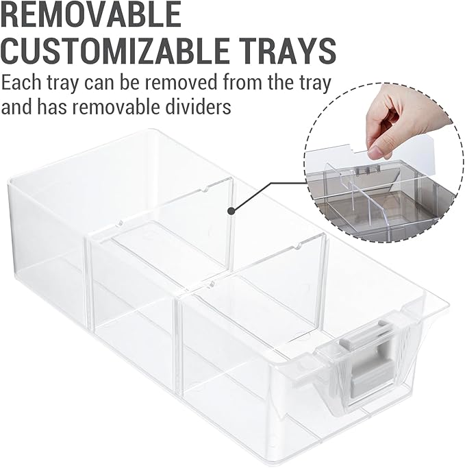 MyGift Single Stackable Tray, Add-on for 11 Inch Smoke Gray Transparent Arts & Crafts Storage Box, 9 Compartment Sewing Supplies Organizer with 3 Drawers and Removable Dividers