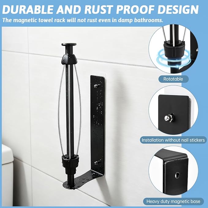 Magnetic Paper Towel Holder for Fridge, No Drill, One Hand Tear Paper Towel Holder with Ratchet Mechanism, Self-Adhesive & Wall Mount for Refrigerator, Kitchen, Garage, RV(Color:Black)