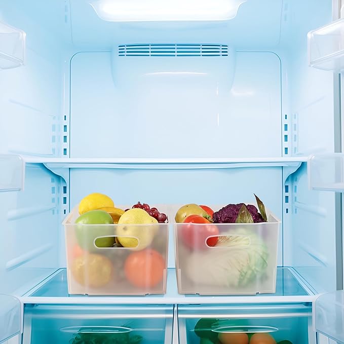 6 Packs Freezer Organizer Bins, Stackable Plastic Pantry Storage Bins, Frosted Transparent