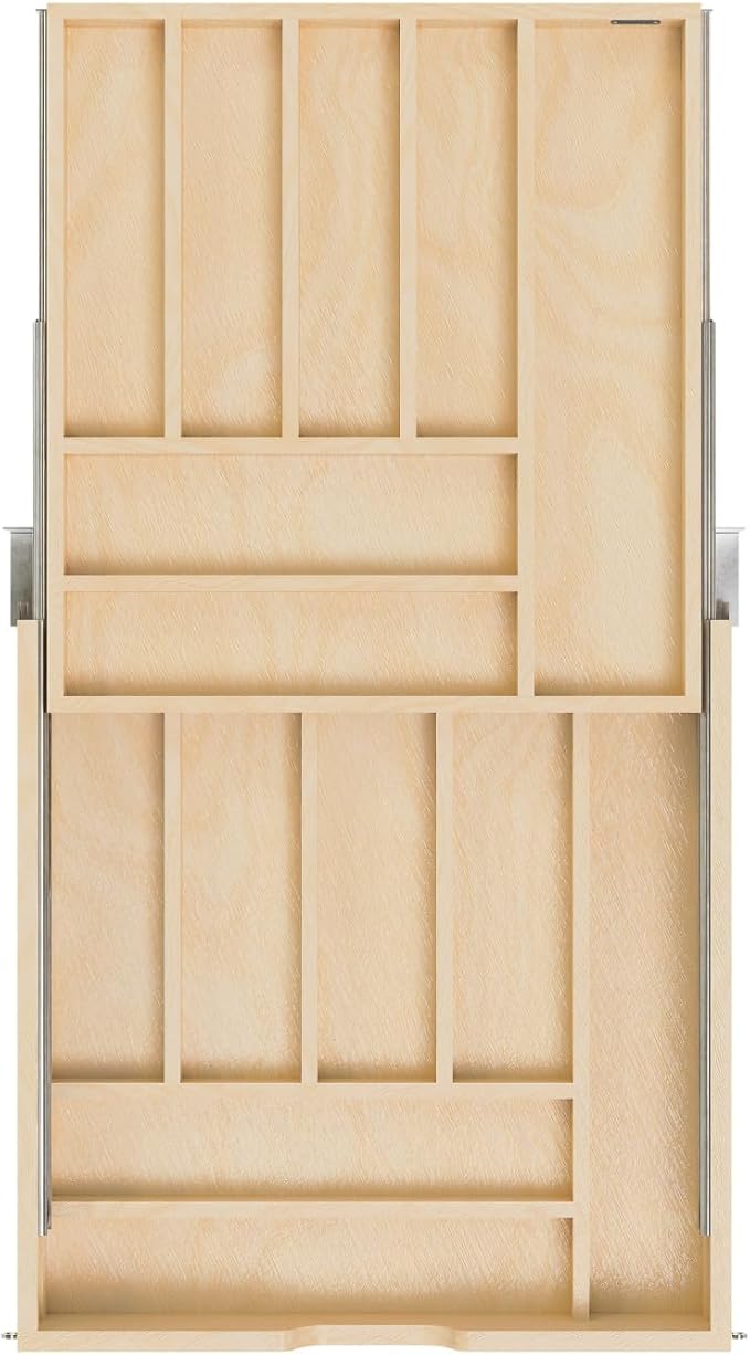 Rev-A-Shelf Two-Tier Kitchen Utensil Drawer Organizer & Pullout Cutlery Tray, Soft-Close Slides, 24" Base & 21" Cabinet Opening, Wood, 4WTCD-24HSC-1