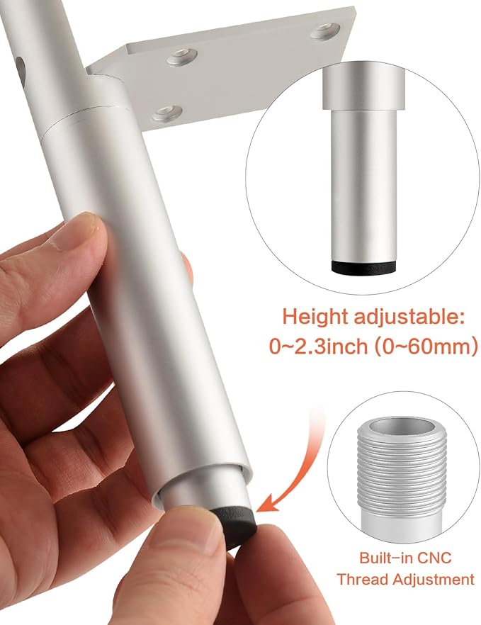 Coffee Table Leg Extenders 4 Pack Silvery 4.9-7.2 Inch Adjustable Feet for Furniture Risers Bathroom Cabinet Metal Feet Cylinder Bed Support Leg