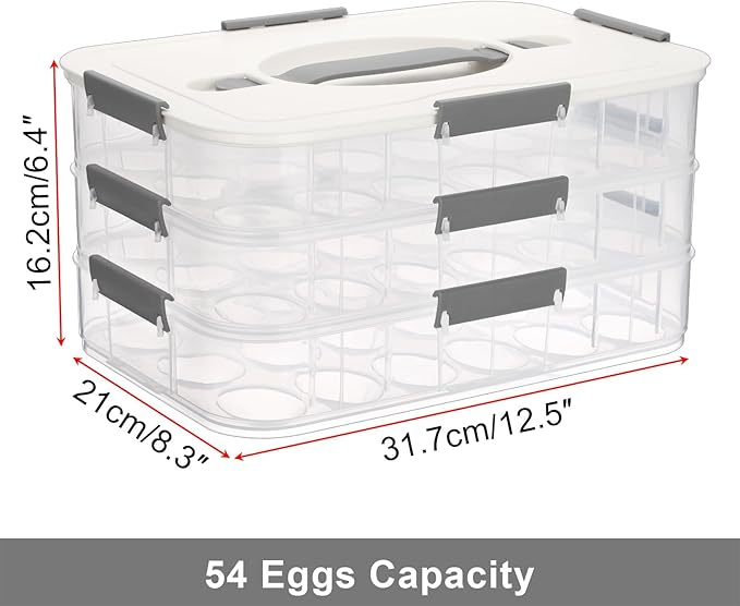 BTSKY Deviled Egg Platter with Lid, 3-Layer 54 Slots Deviled Eggs Carrier, Clear Portable Egg Holder for Fridge Reusable Deviled Eggs Tray Carton Box for Easter and Party Favor (3-Layer, White)