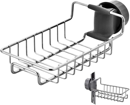 iPstyle Kitchen Sink Caddy Organizer Over Faucet Sponge Holder, Stainless Steel Heavy Duty Thickening Hanging Faucet Drain Rack for Scrubbers, Soap, Bathroom, Detachable No Suction Cup or Magnet