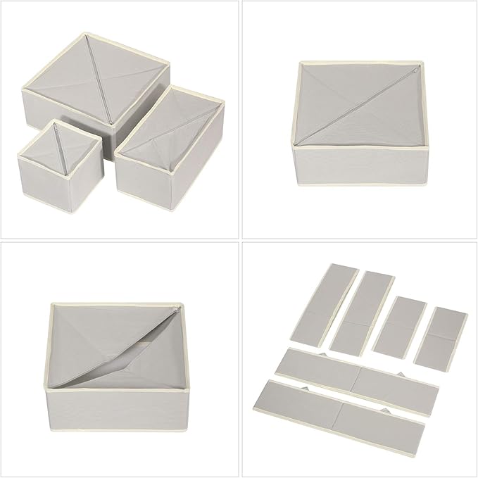 DIOMMELL Set of 24 Foldable Cloth Storage Box Closet Dresser Drawer Organizer Fabric Baskets Bins Containers Divider for Baby Clothes Underwear Bras Socks Lingerie Clothing,Grey 888