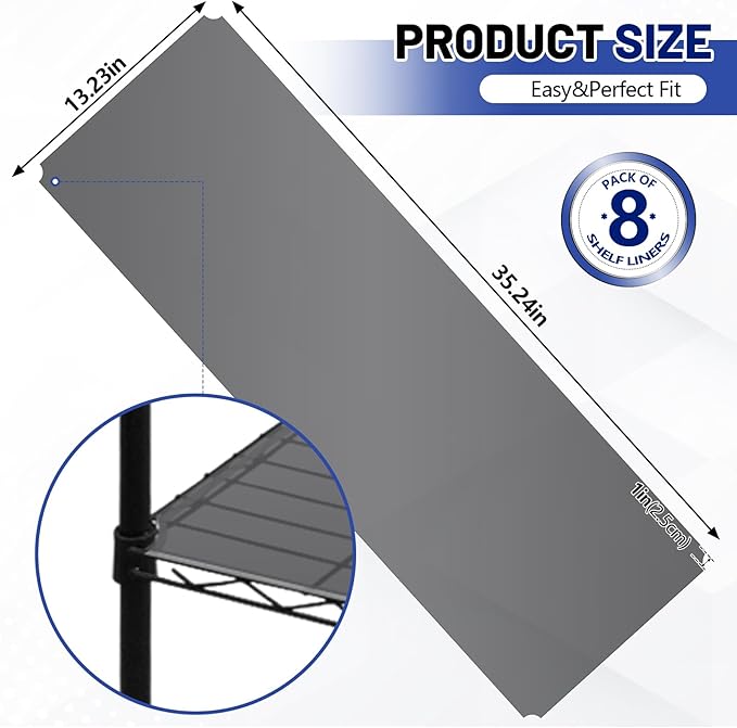 Sliner 8 Pack Wire Shelf Liner Plastic Waterproof Liners for Organizing Metal Rack Shelves, Kitchen Cabinets, Cupboard, Pantry(Gray,14 x 36 Inch)