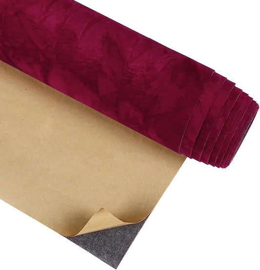 CRE8TIVE Red Crinkle Crushed Velvet Felt Drawer Liner Self Adhesive Velvet Flocking Liner for Jewelry Drawer Craft Fabric Peel and Stick Wallpaper Luxury Red Contact Paper for Cabinets Dresser 12"x80"