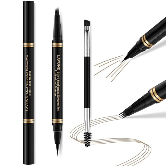 Eyebrow Pen,2-in-1 Waterproof Eyebrow Pencil with 4 Tip Microblading Brow Pen and Ultra-Precise Brow Pencil,with Dual-ended Eyebrow Brush,Eyebrow Makeup for Natural Looking - Taupe