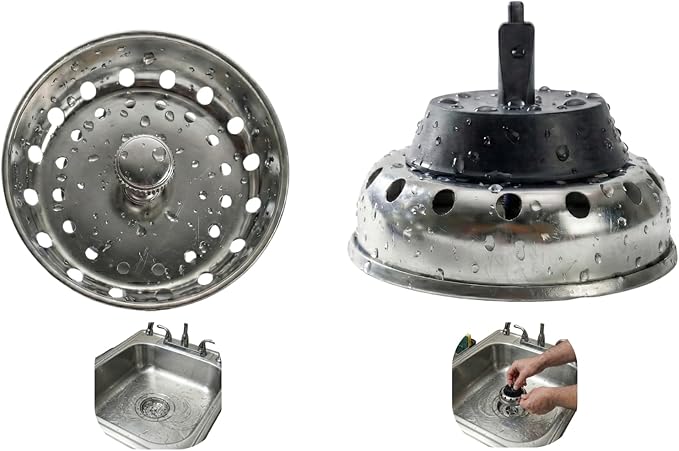 Premium Kitchen Sink Drain Strainer & Stopper Set – Dual-Function Stainless Steel Basket with Rubber Seal, Fits 3-1/2 Inch Standard Drains, Pack of 2