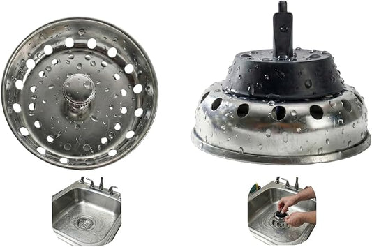Premium Kitchen Sink Drain Strainer & Stopper Set – Dual-Function Stainless Steel Basket with Rubber Seal, Fits 3-1/2 Inch Standard Drains, Pack of 2